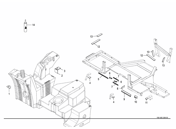 Diesel tank glued rubber plates