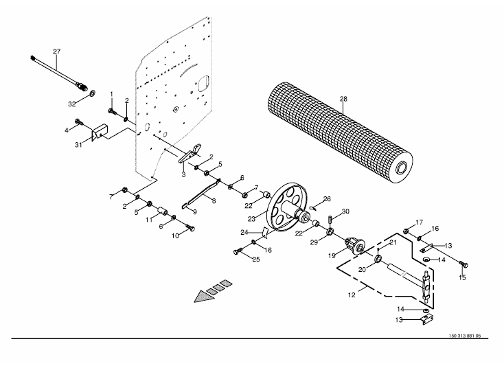 Swivelling device / brake disc / wrapping roll -Netzbindung