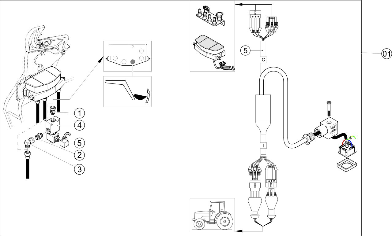 ACS on original control valve-tractor side