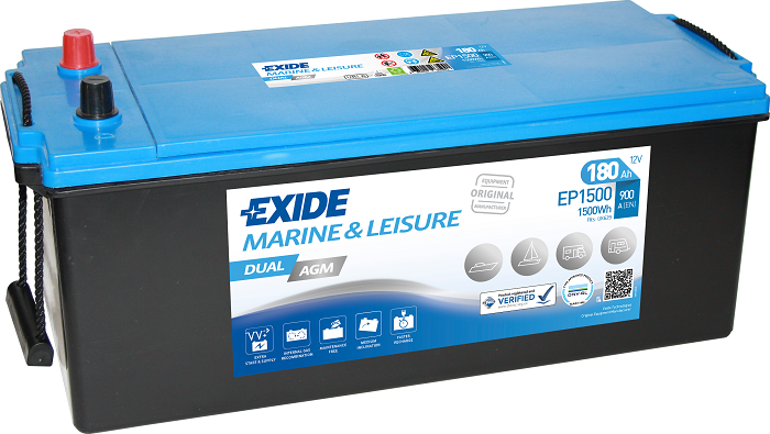 Exide Dual AGM, 12V 180Ah, EP1500