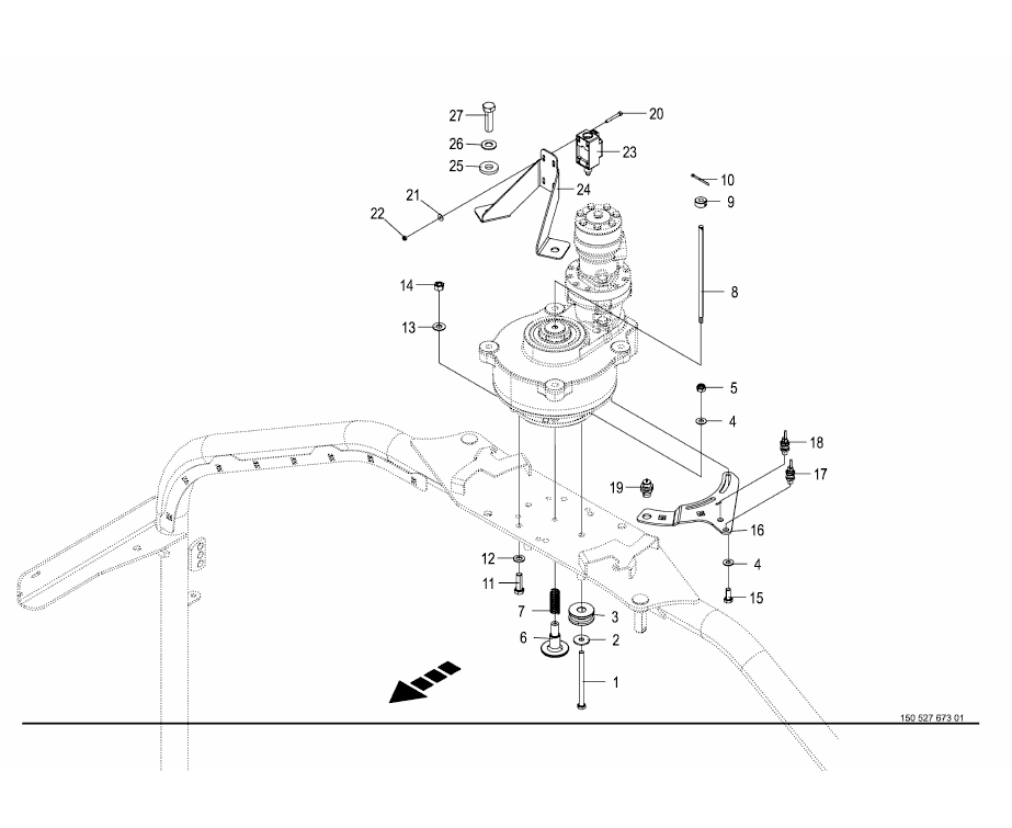 Gearbox for wrapping arm - mounting material