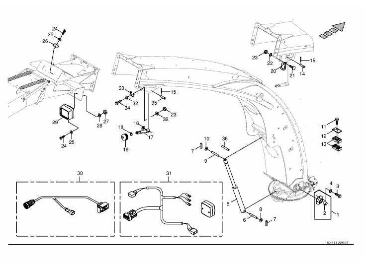 Upper discharge chute - mounting parts