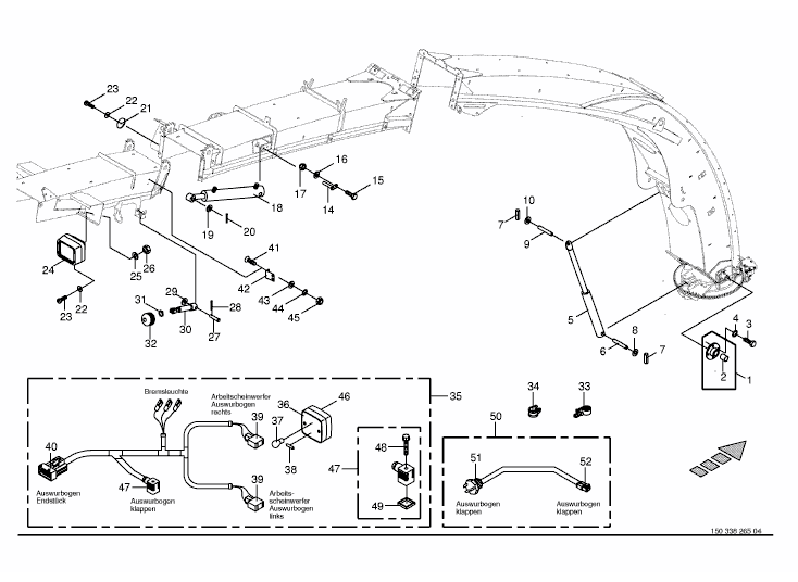 Upper discharge chute - mounting parts 14-row -optional