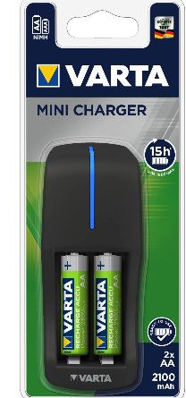 Varta batteriladdare Mini Charger. Laddar 2/4 AA, AAA. 4st AA 2600mAh ingår, 57646101451-image
