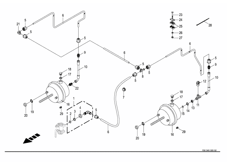 From brake valve to tandem axle -2 - Bremszylinder