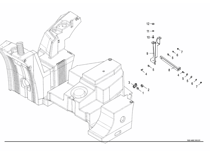 Mounting material without auxiliary tank