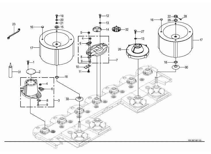 Blade fastening / Swath drum