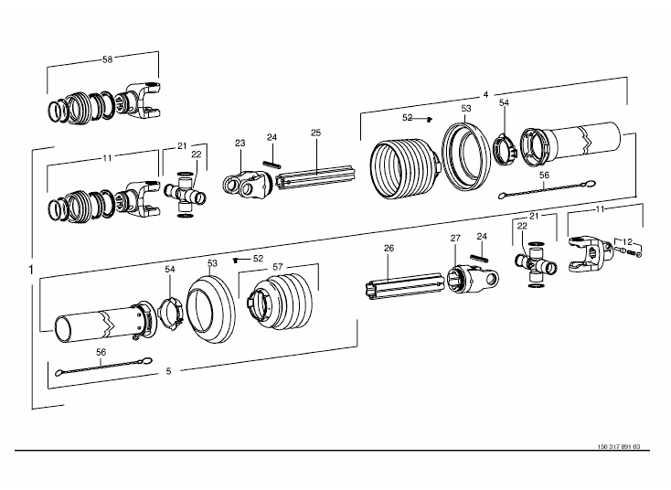 Huvud PTO-axel W2400/SD25 1000 varv/min