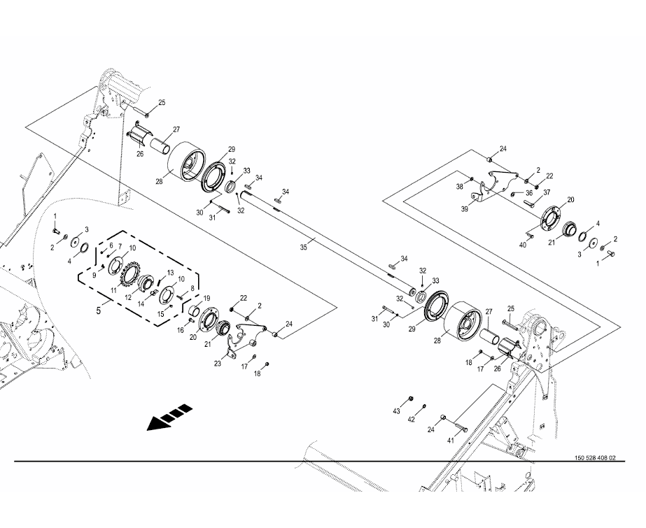 Second drive shaft of bale formation conveyor front