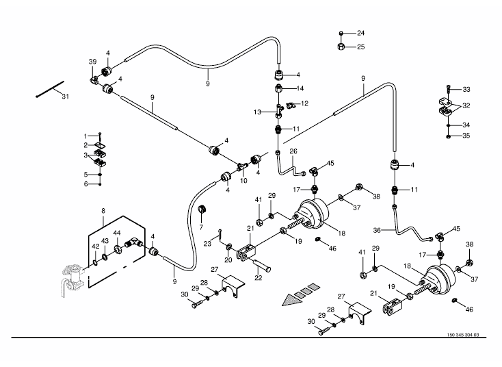 Front brake valve to axle