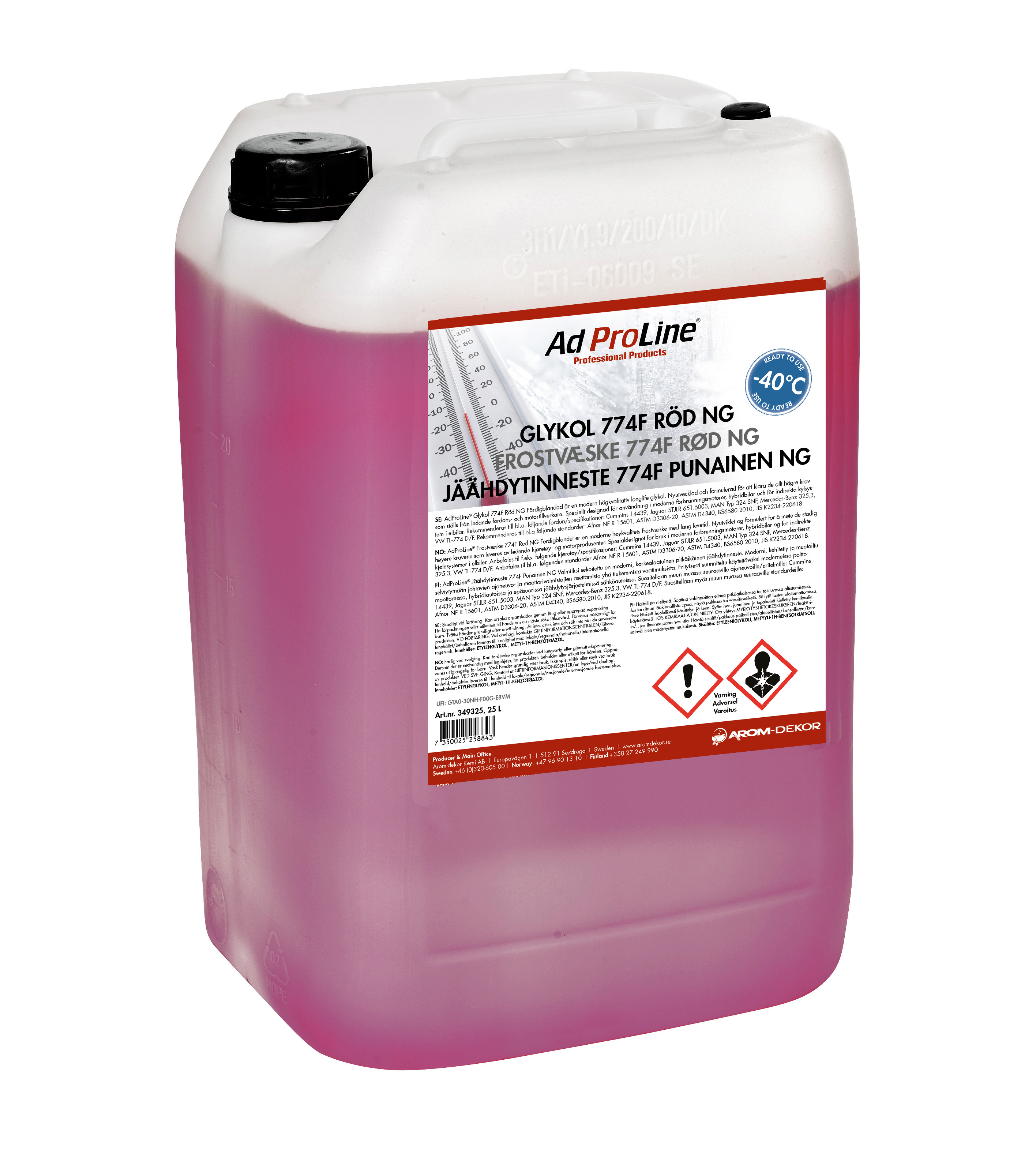 AdProLine®, Glykol 774F Röd NG -40°C (färdigblandad), 25 liter dunk