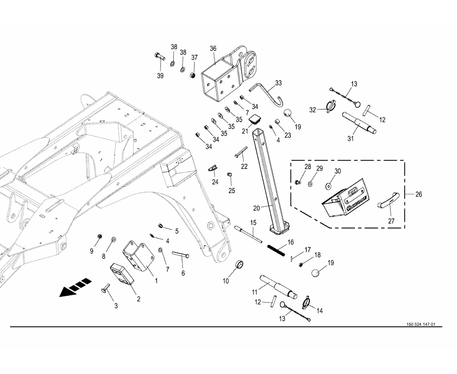 Three-point hitch - mounting parts - pulled *optional